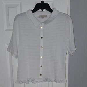 Loft White Textured Button-Down Shirt